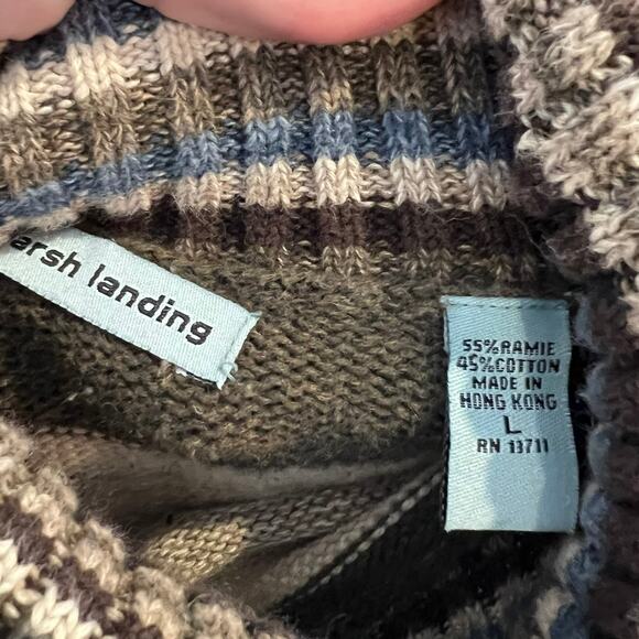 Vintage 90s Y2K Grunge Striped Turtleneck Sweater size Large Green Brown - Picture 7 of 9